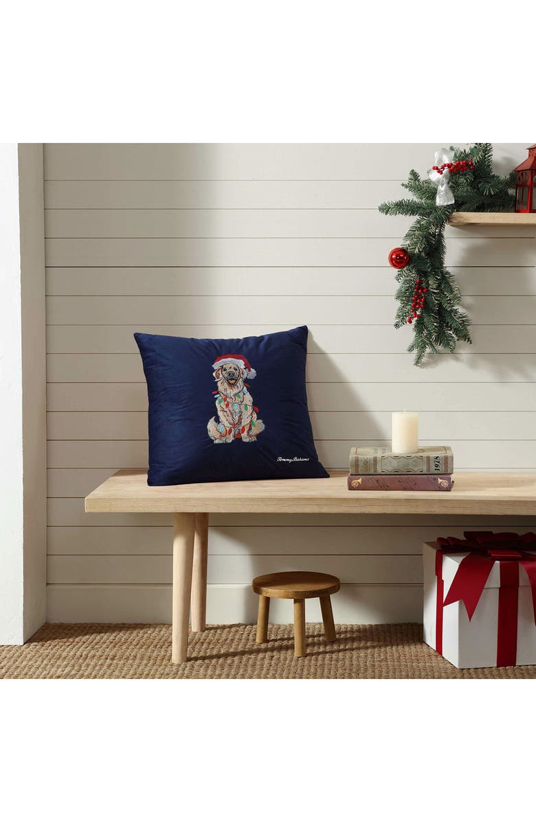 Tommy Bahama Holiday Retriever Square Throw Pillow, Alternate, color, Dark Blue