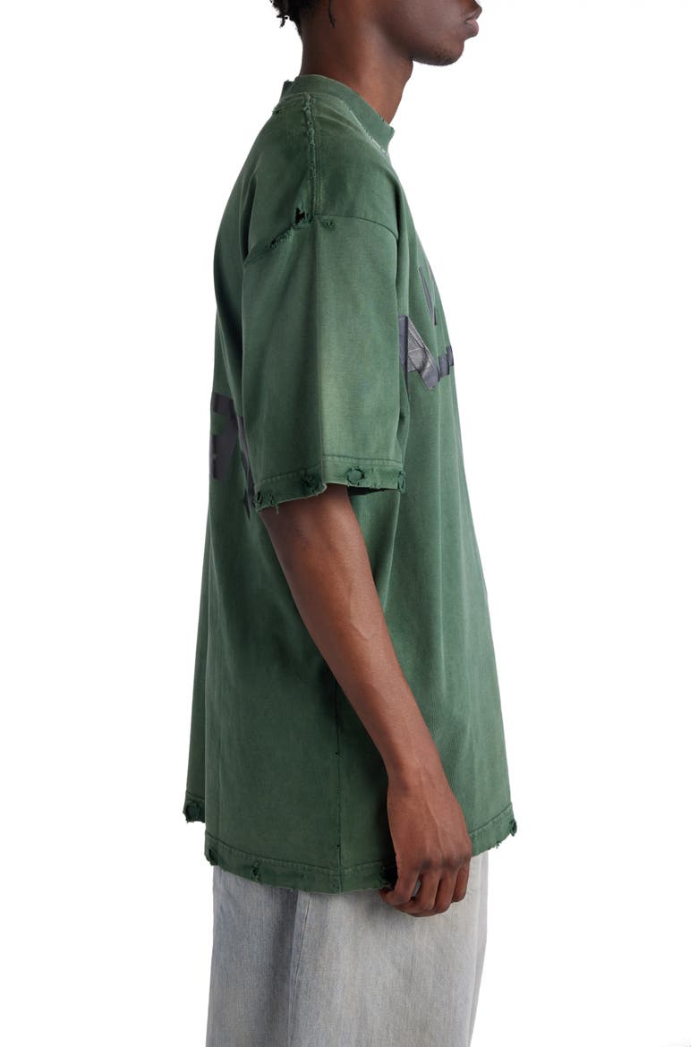 Distressed Tape Logo Cotton T-Shirt, Alternate, color, DARK GREEN