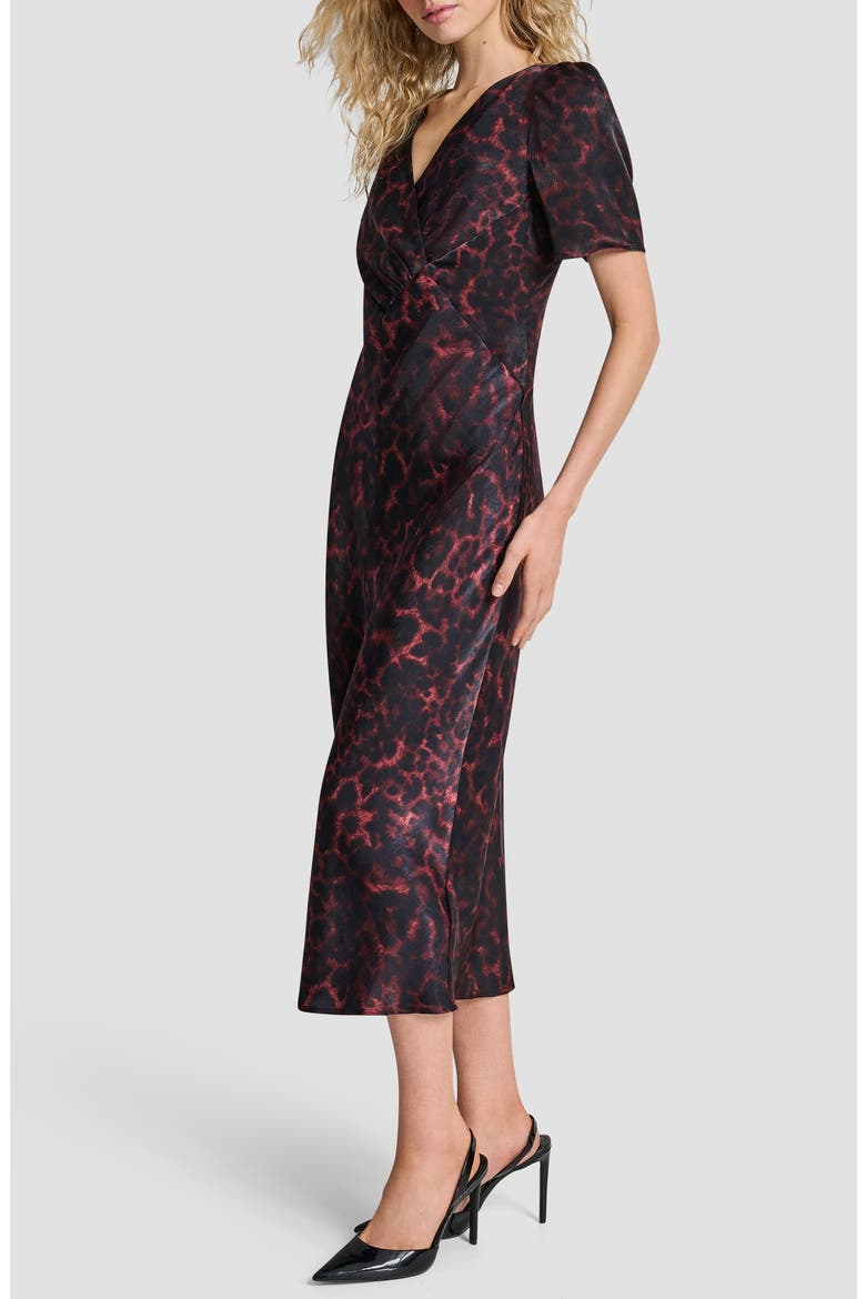 Print Puff Sleeve Satin Midi Dress, Alternate, color, MERLOT CHEETAH