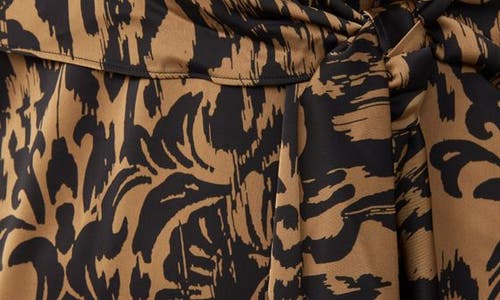 Estelle Serenity Long Sleeve Satin Twill Faux Wrap Midi Dress In Print