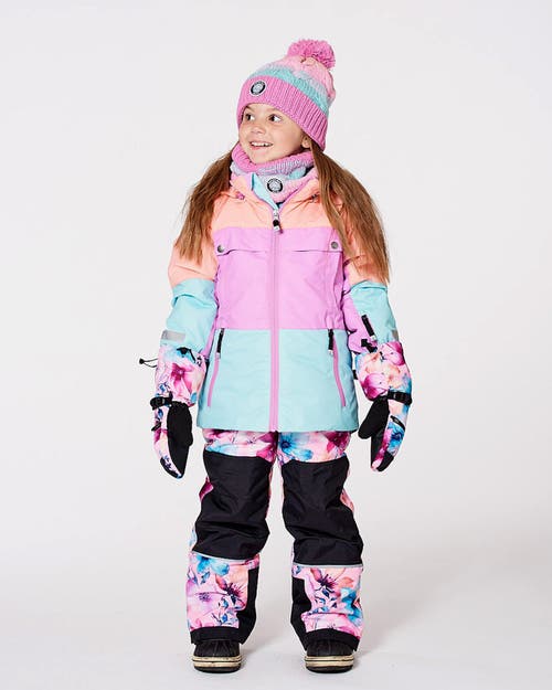 Deux Par Deux Two-piece Teknik Snowsuit With Jacket Watercolor Flower In Pink