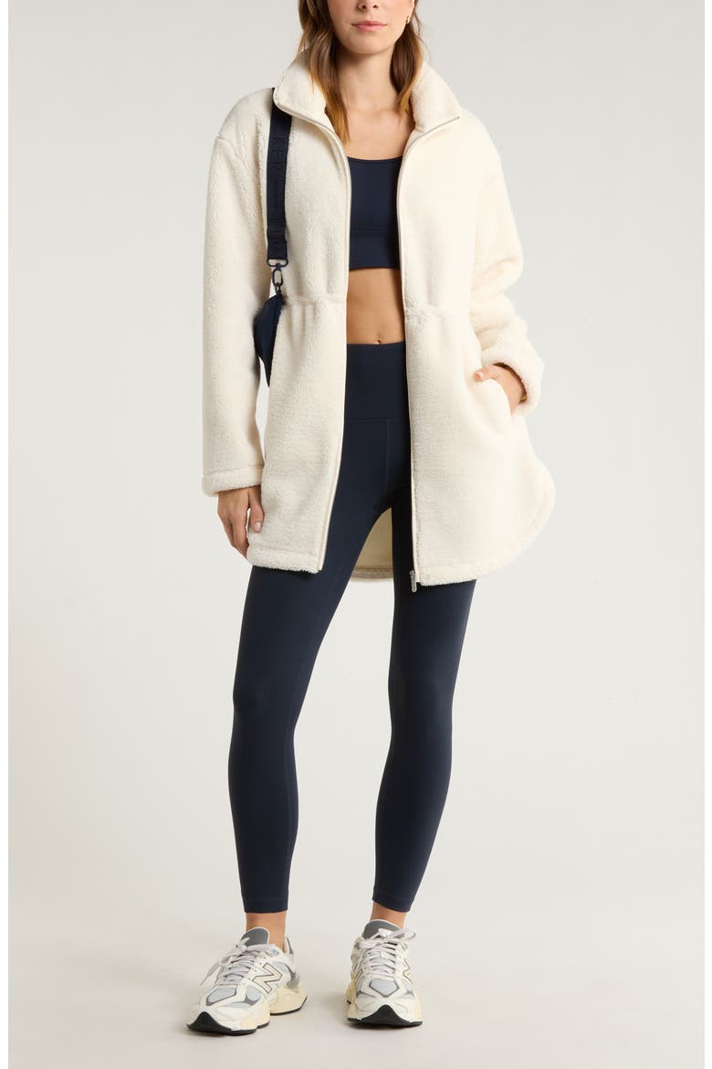 Faux Shearling Longline Jacket, Alternate, color, IVORY EGRET