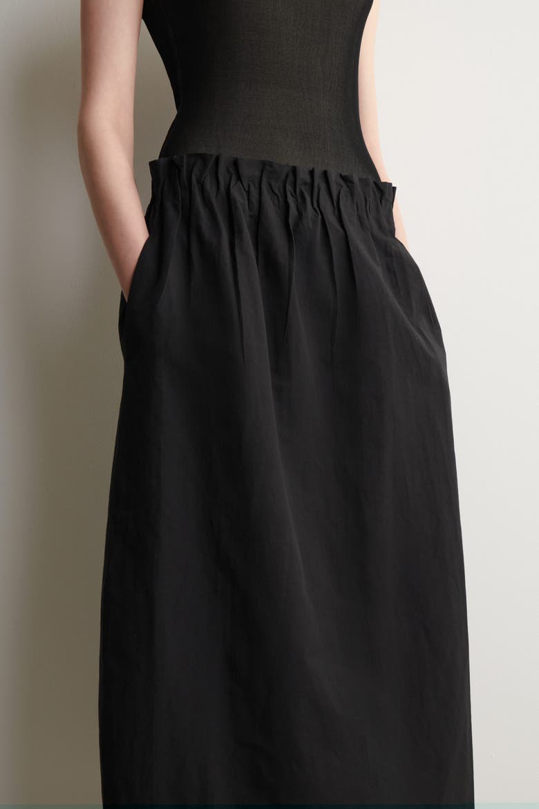 Cotton-linen Balloon Midi Skirt, Alternate, color, BLACK