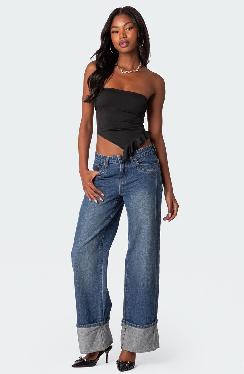 EDIKTED Hayley Ruffle Lace-Up Tube Top, Alternate, color, 