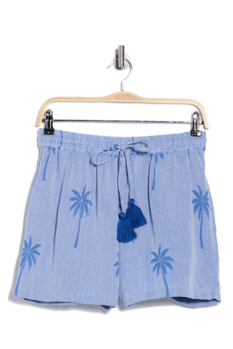 Palm Drawstring Cotton Cover-Up Shorts, Main, color, BLUE PALMTREE