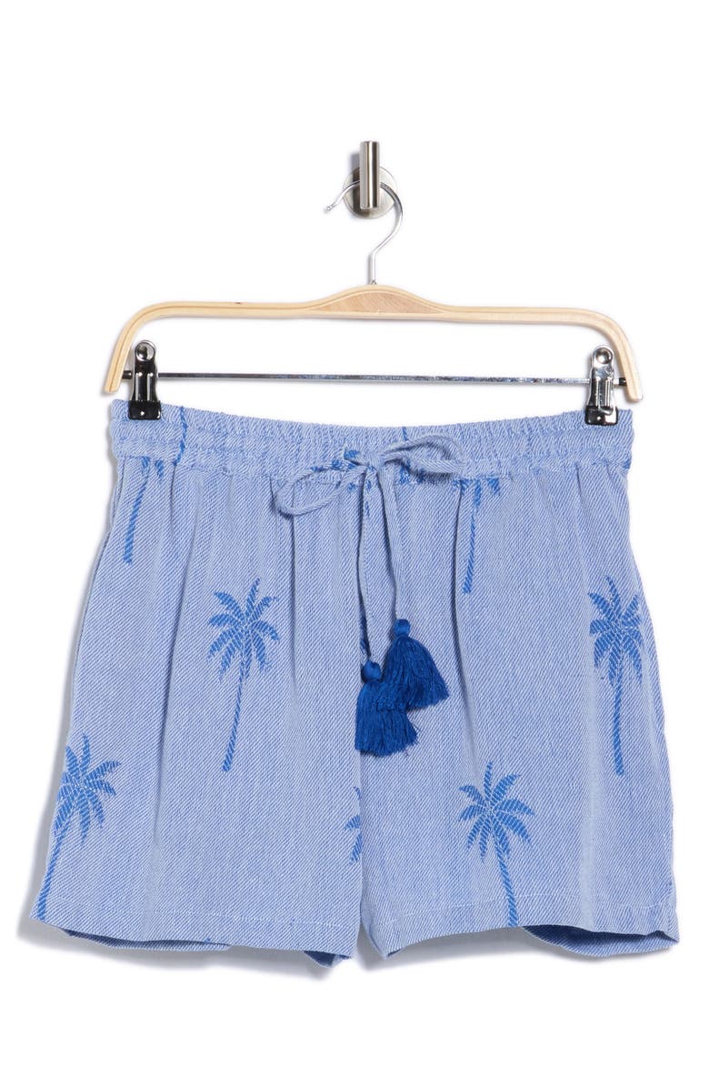 Elan Palm Drawstring Cotton Cover-Up Shorts, Main, color, Blue Palmtree
