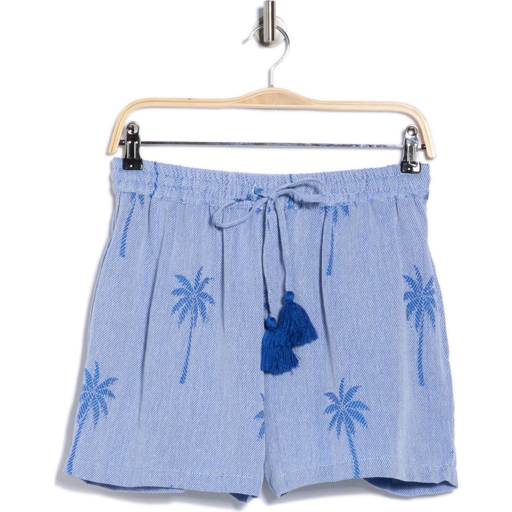 Elan Palm Drawstring Cotton Cover-up Shorts In Blue