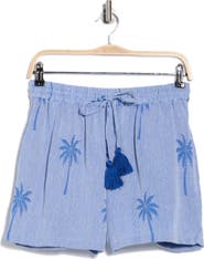 Elan Palm Drawstring Cotton Cover-Up Shorts