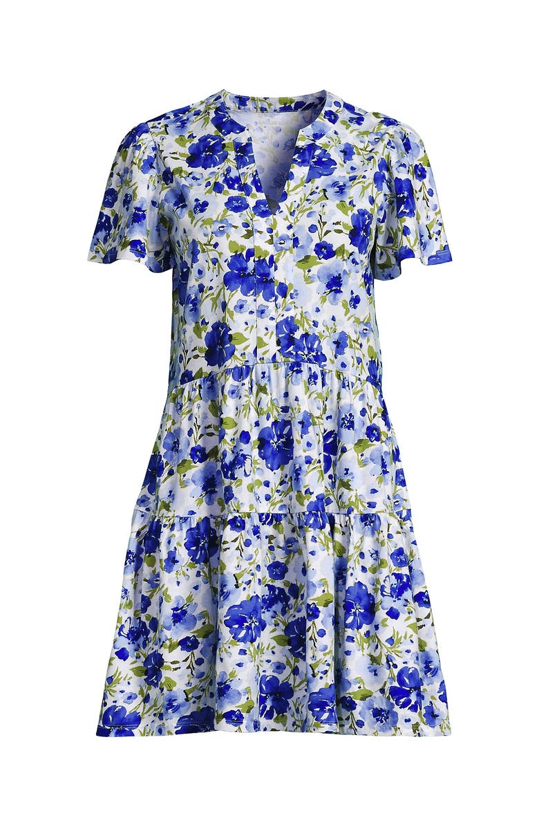 Lands' End Cotton Jersey Tiered Mini Dress, Alternate, color, Clear Blue Painted Blooms