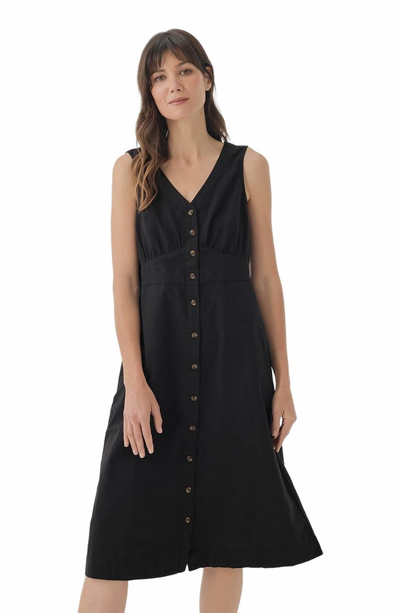 Pact Canopy Linen Blend Button-Front Dress Made with Organic Cotton, Alternate, color, Black