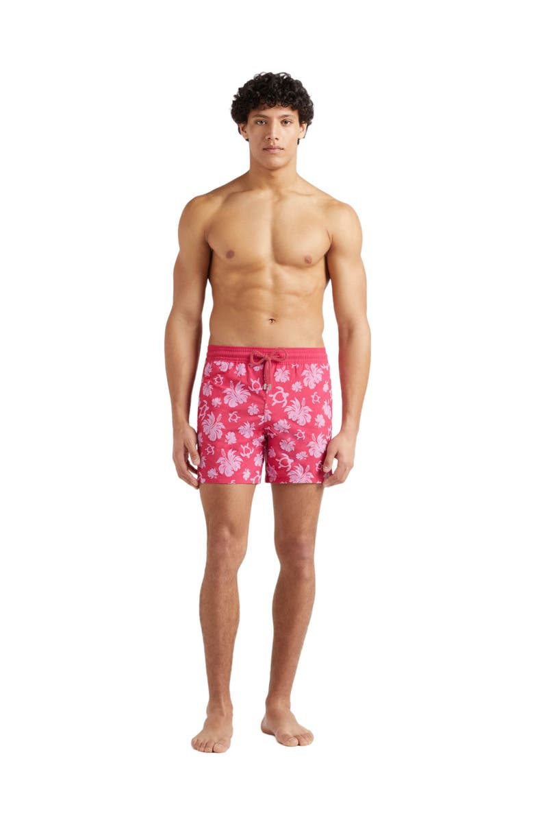 Vilebrequin Men's Turtle Heart Flocked Swim Shorts, Main, color, Groseille