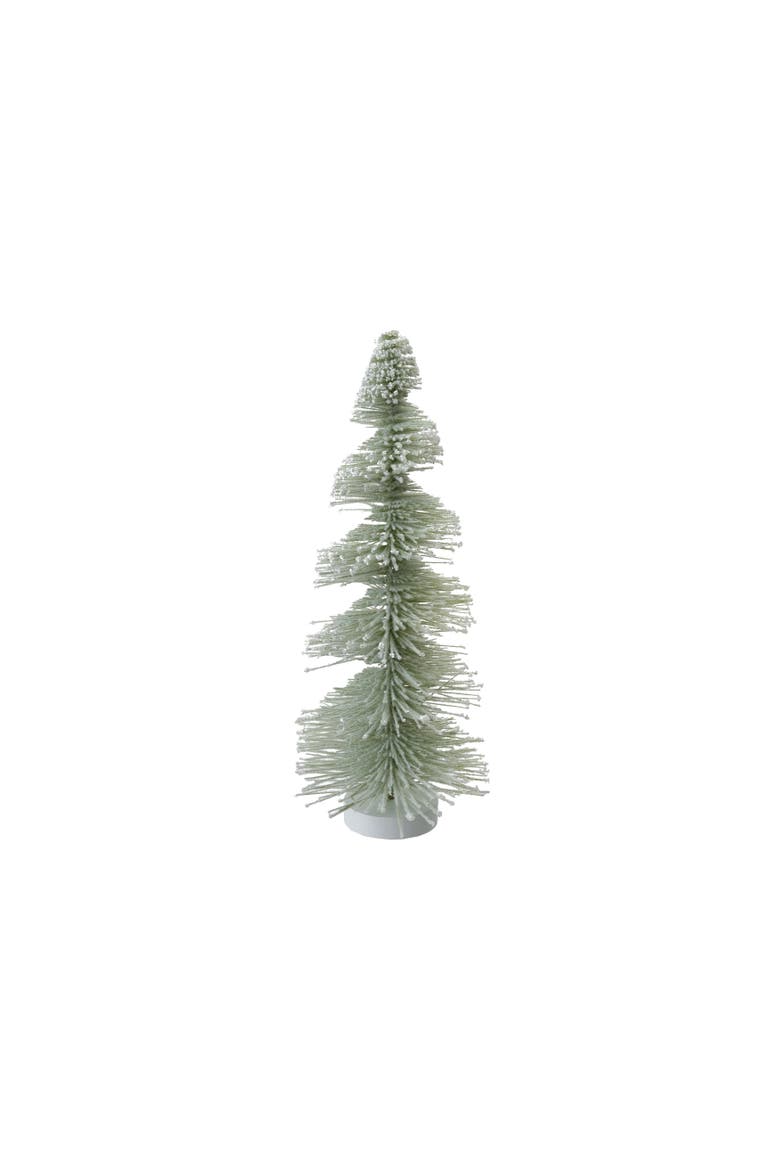 Plastic Bottle Brush Tree with Wood Base, Snow Finish, Main, color, Sage