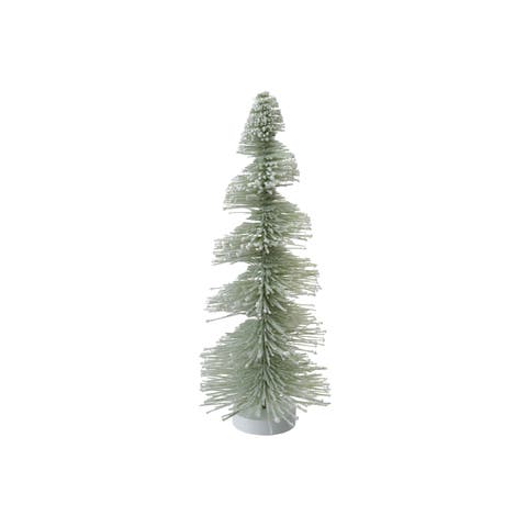Plastic Bottle Brush Tree with Wood Base, Snow Finish