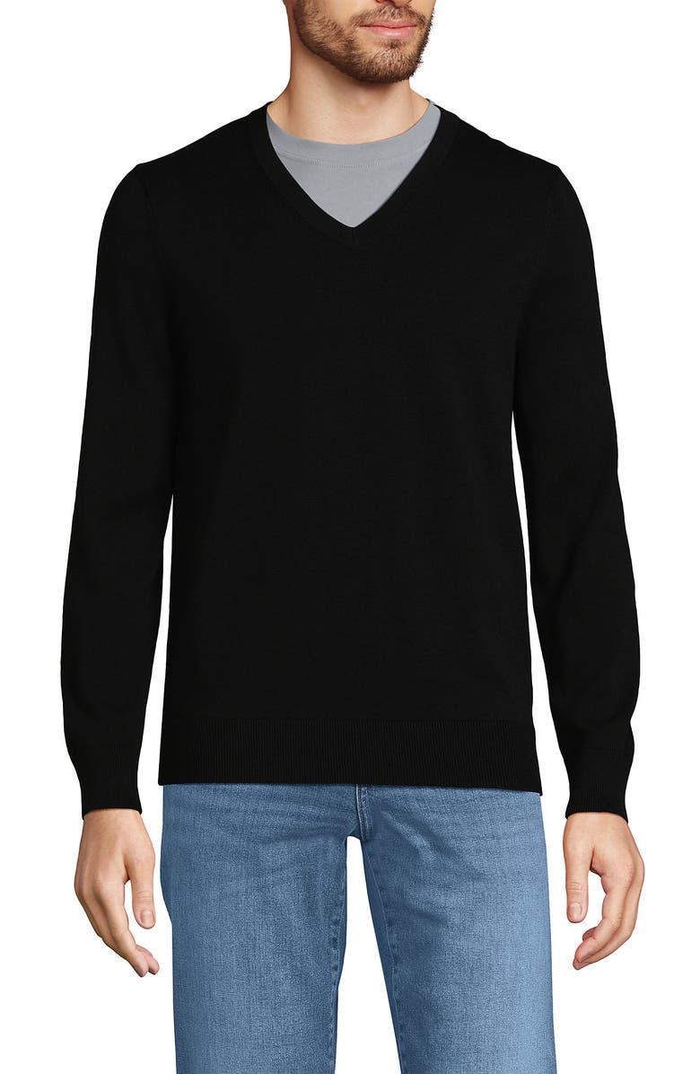 Lands
 End Fine Gauge Cotton V Neck Sweater, Main, color, 