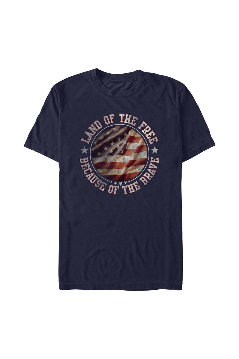 Men's Land of Free Because of Brave Short Sleeve Graphic T-Shirt, Main, color, Navy Blue
