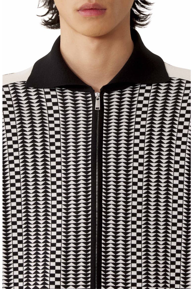 Zip Jacket In Silk And Cotton Jacquard, Alternate, color, Black/Ecru