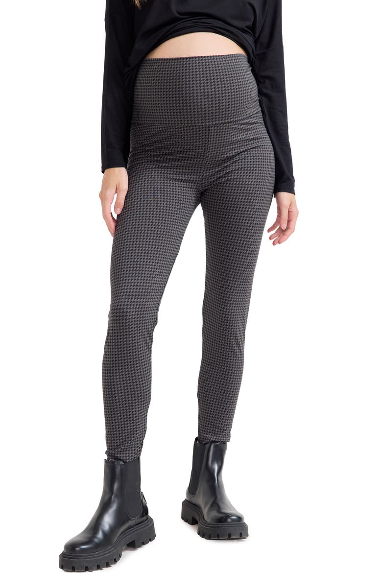 The Ultimate Maternity Over The Bump Leggings, Main, color, GREY HOUNDSTOOTH