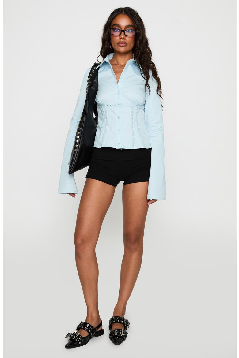 Merritt Lace Inset Button-Up Shirt, Alternate, color, BLUE