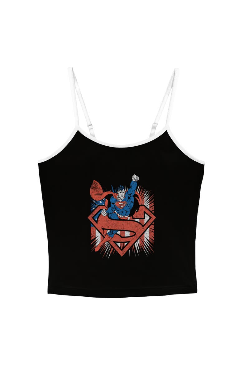 Junior's Superman Festive Pose  Tank Top, Main, color, Black