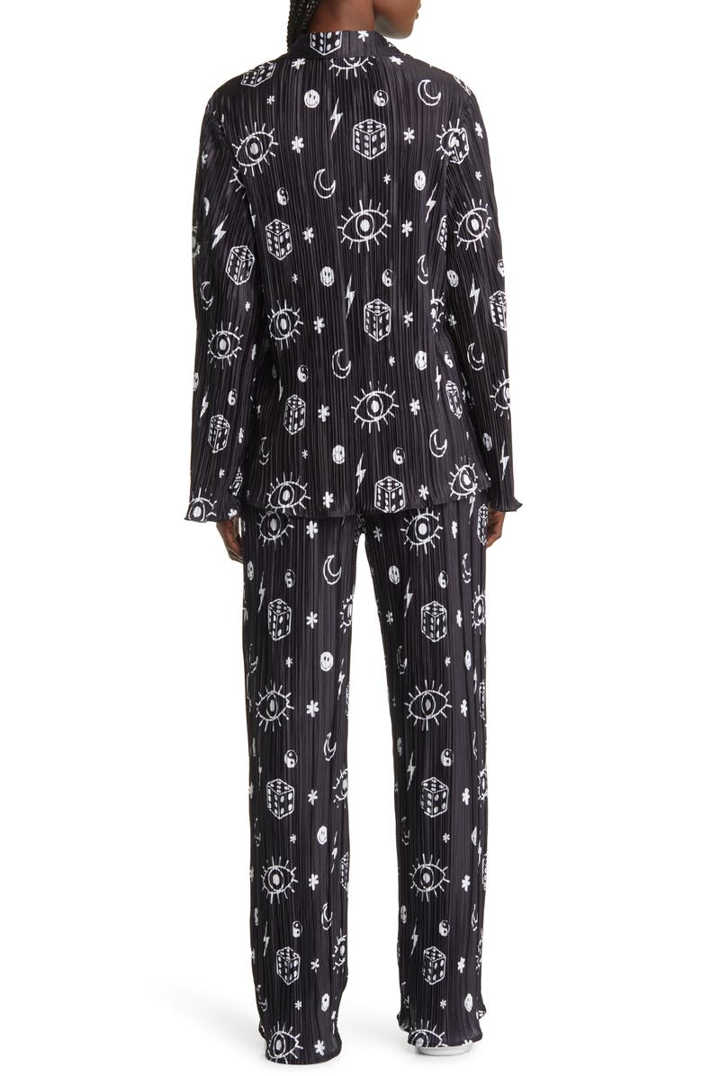 Dressed in Lala Notched Collar Plissé Top & High Waist Pants Set, Alternate, color, 