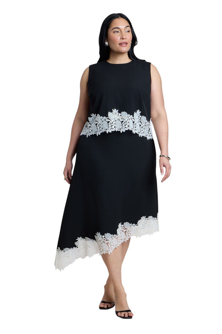 Asym Lace Trimmed Midi Skirt, Alternate, color, BLACK ONYX