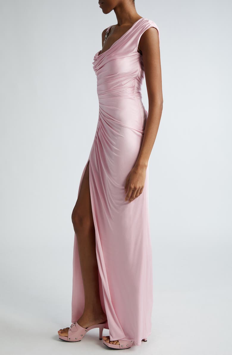 Versace Medusa '95 Draped Crepe & Jersey Gown, Alternate, color,