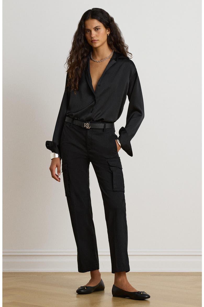 Kotta Satin Button-Up Shirt, Alternate, color, BLACK