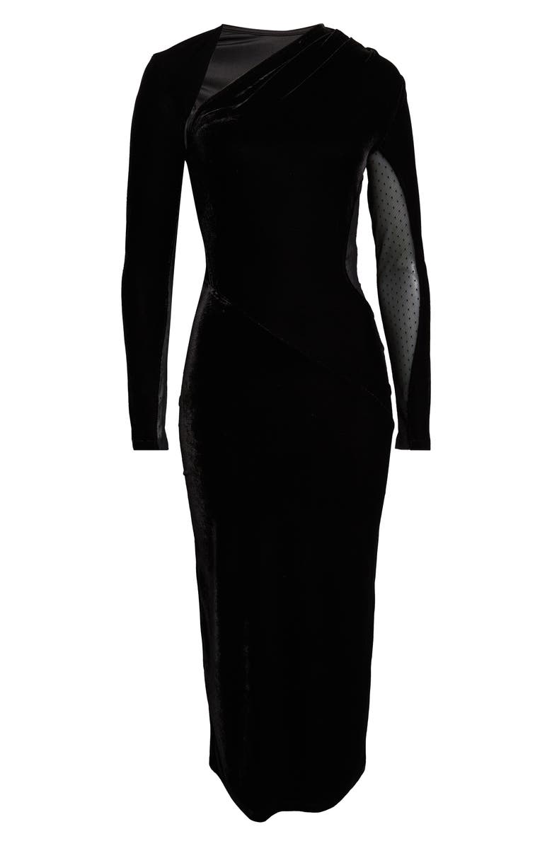 Reiss Kass Asymmetric Neck Long Sleeve Velvet Dress, Main, color, Black