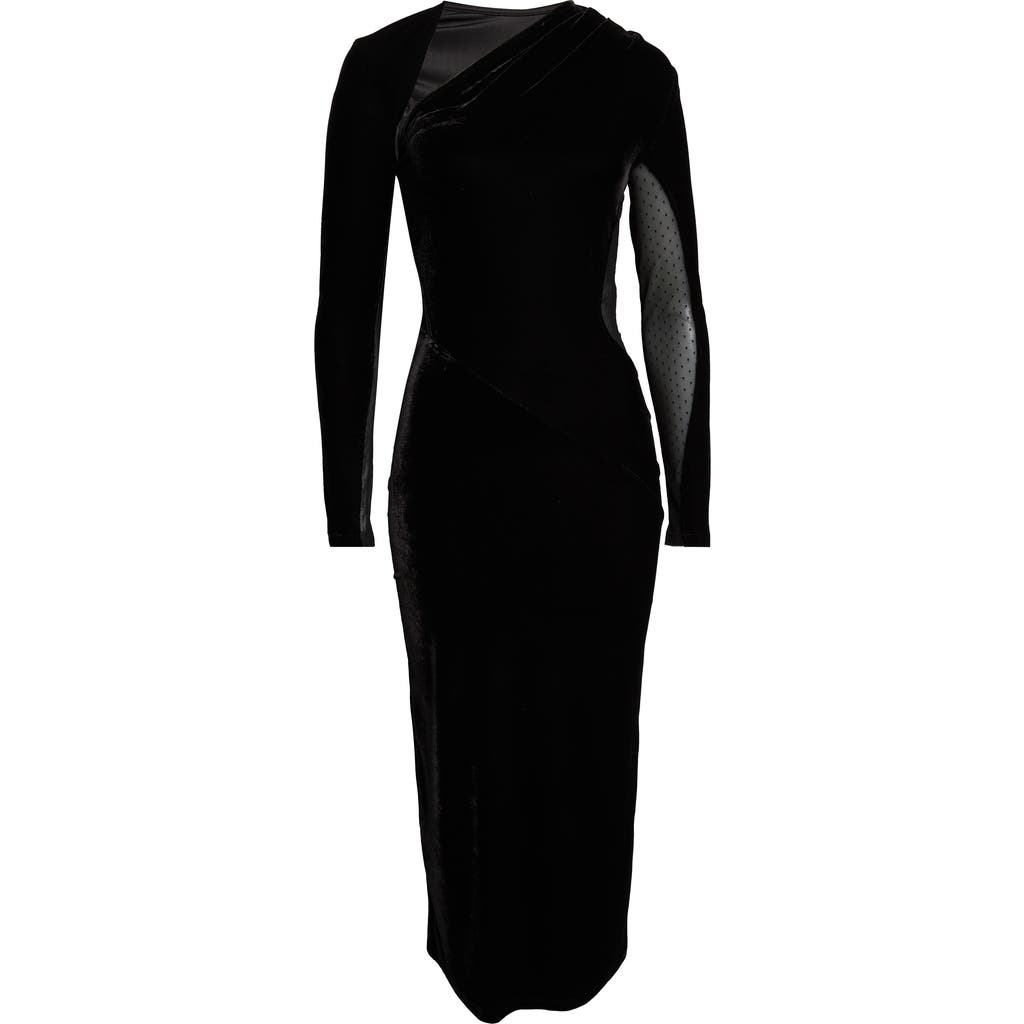 Reiss Kass Asymmetric Neck Long Sleeve Velvet Dress In Black