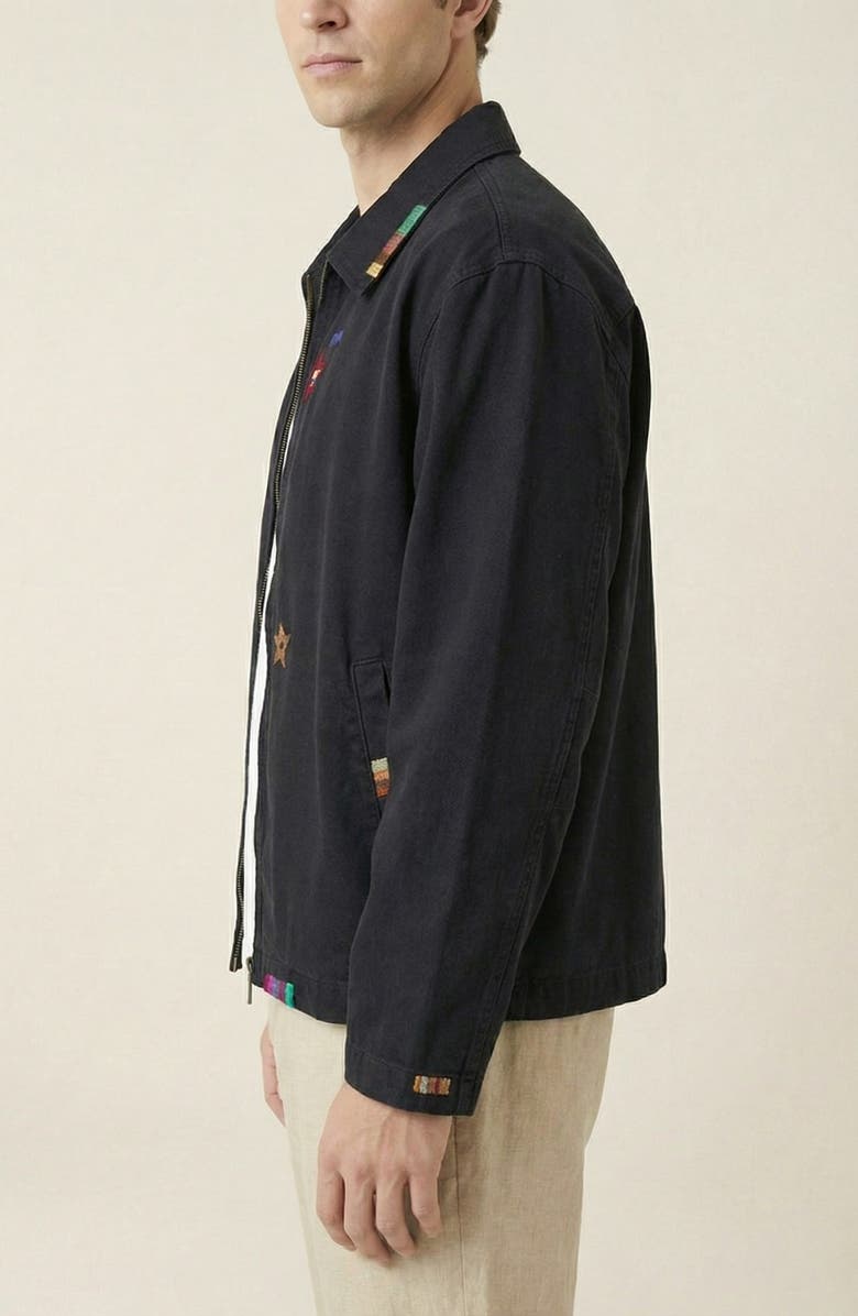 Modenaire Embroidered Contrast Trim Zip Front Jacket, Alternate, color, Black