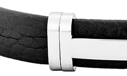 Geoffrey Beene Stainless Steel Cutout Id Leather Bracelet