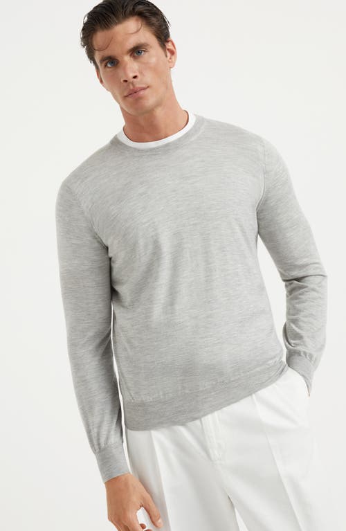 Brunello Cucinelli Light Grey Virgin Wool And Cashmere Jumper In Pebble