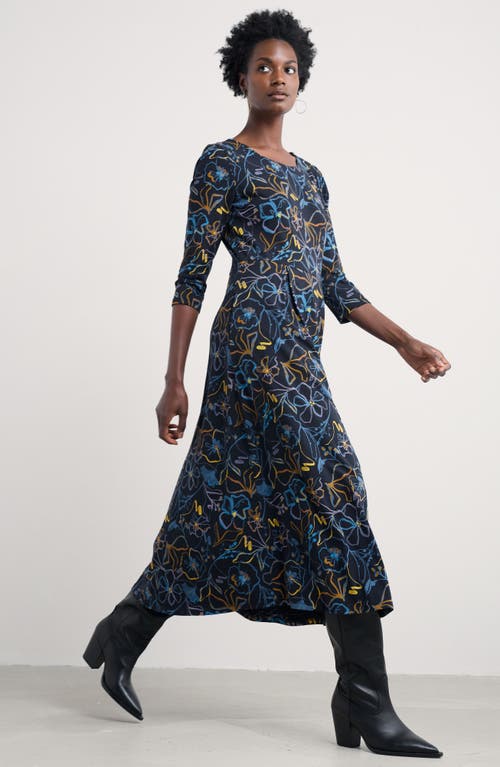 Seasalt Cornwall Veronica Print Stretch Organic Cotton Jersey Midi Dress In Blue