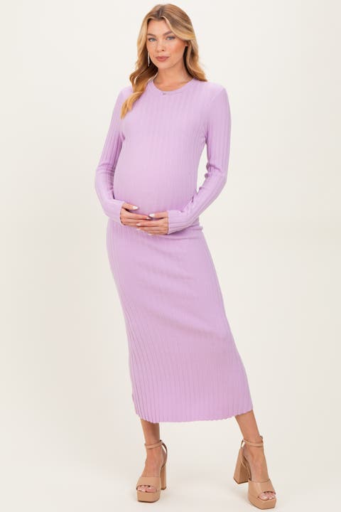 Ribbed Knit Fitted Midi Sweater Dress