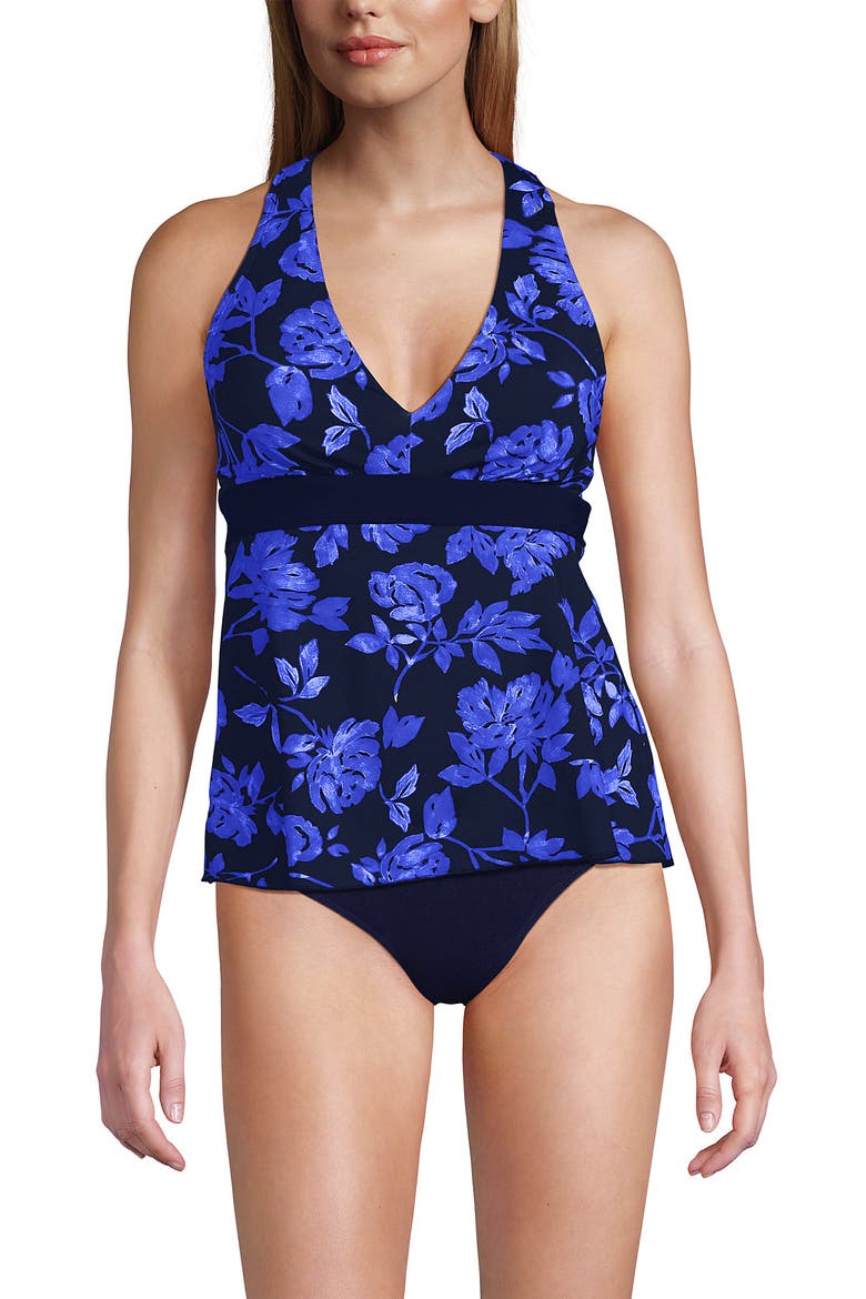 V-Neck Racerback Flutter Tankini, Main, color, Navy Graphic Floral/Navy