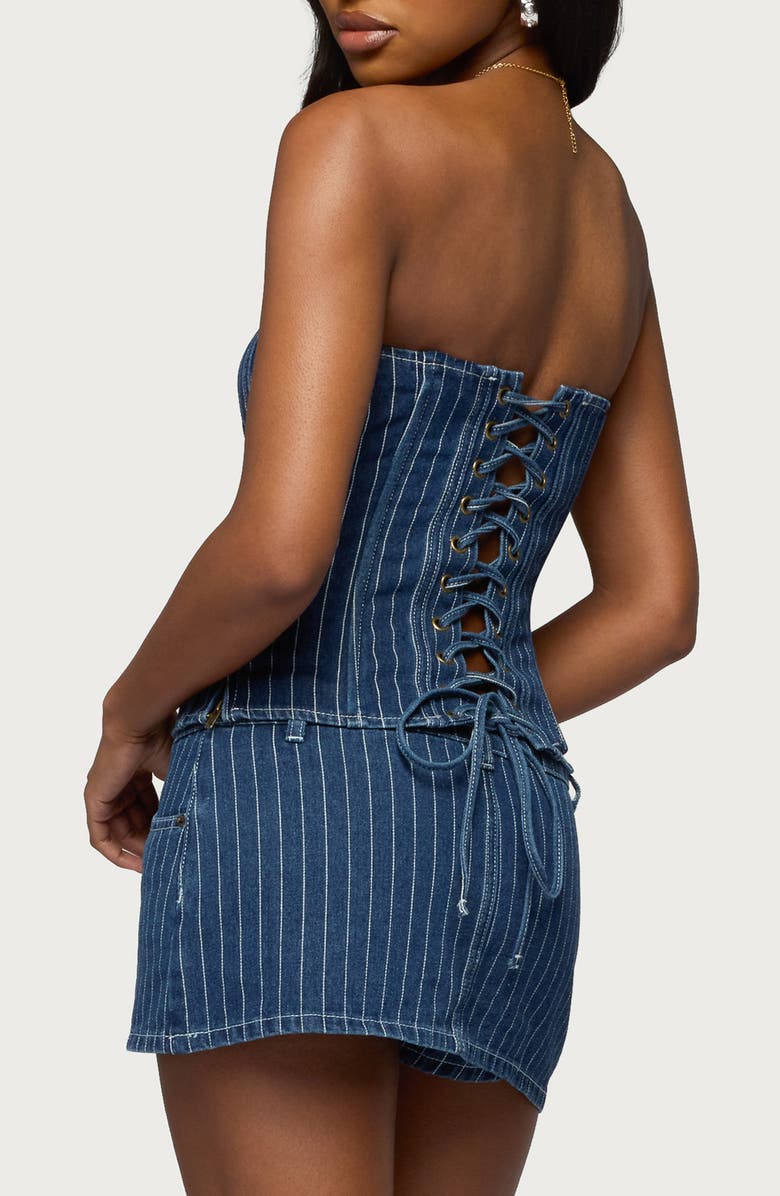 EDIKTED Camelia Strapless Denim Corset Top, Alternate, color, 