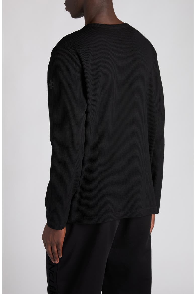 Logo Patch Waffle Stitch Long Sleeve T-Shirt, Alternate, color, BLACK