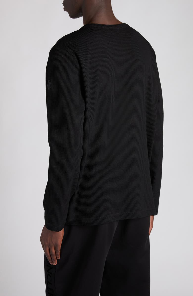 Moncler Logo Patch Waffle Stitch Long Sleeve T-Shirt, Alternate, color, Black