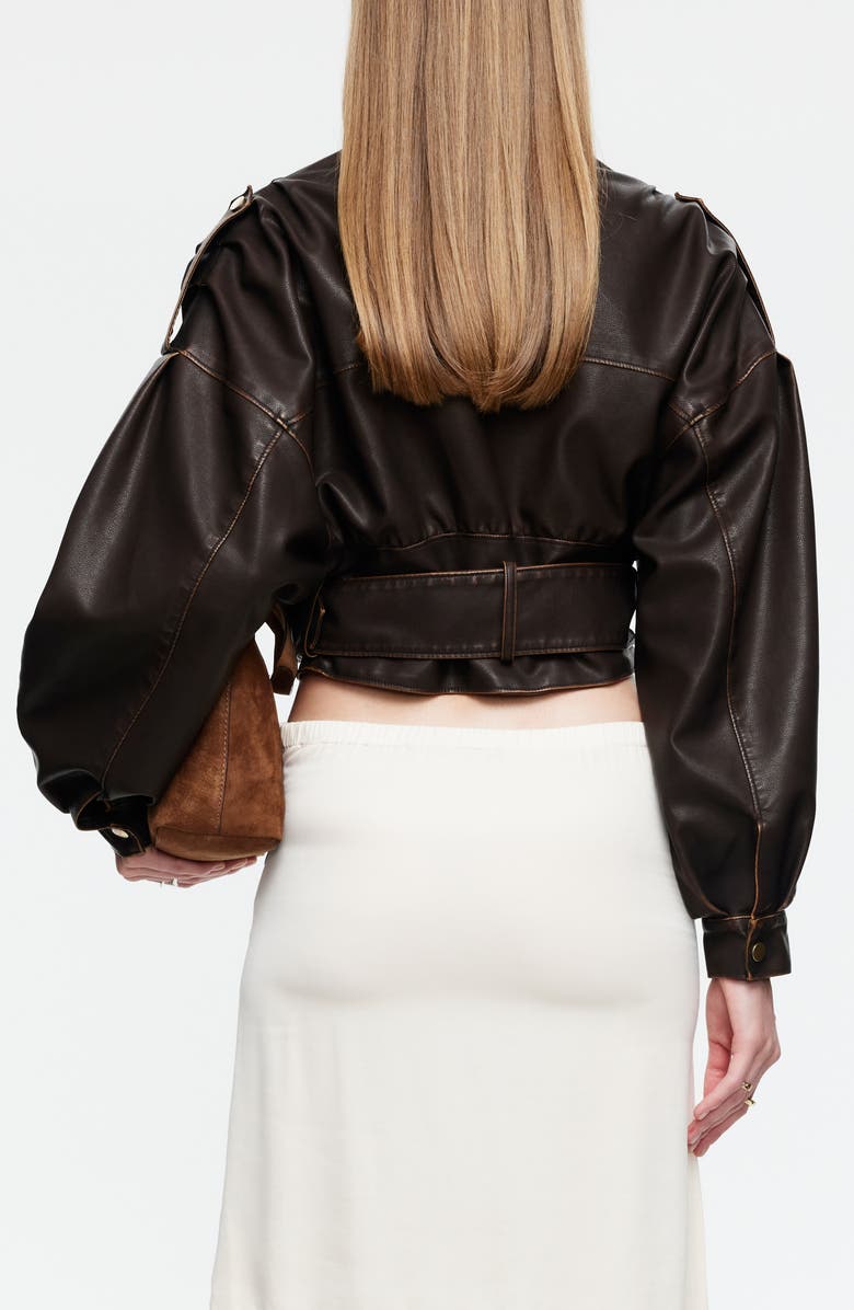 LIONESS Gigi Faux Leather Jacket, Alternate, color, Chocolate