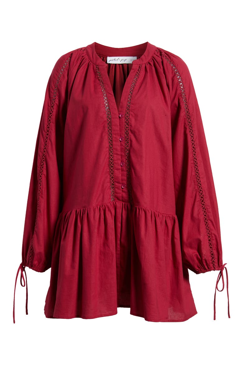Hart Long Sleeve Cotton & Linen Minidress, Alternate, color, WINE