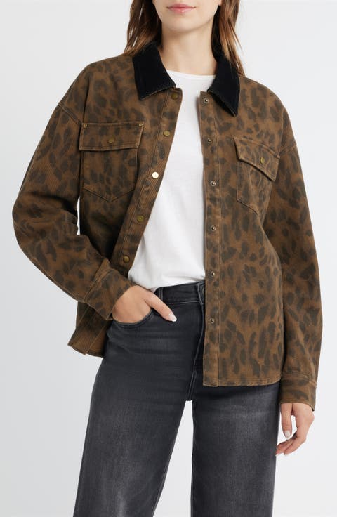 Leopard Print Cotton Denim Shacket