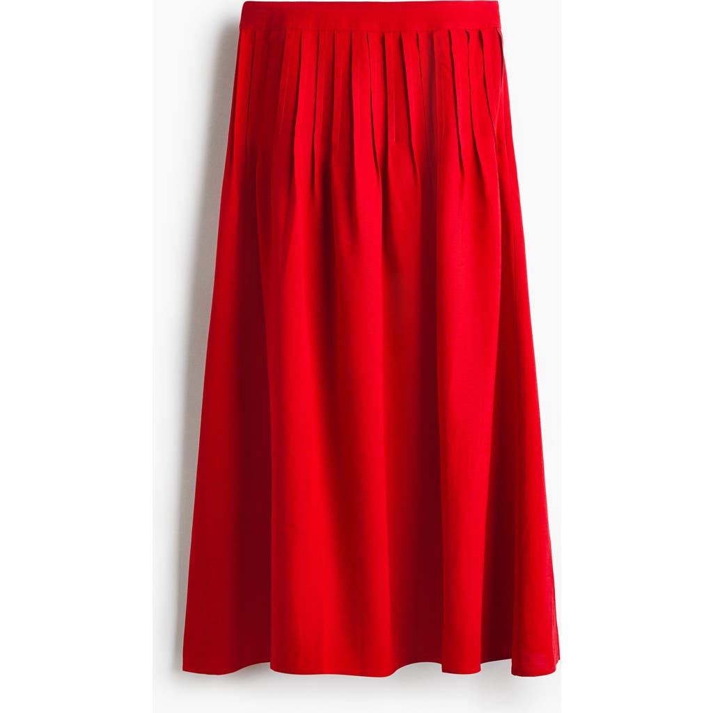 H&m Pleated Linen-blend Skirt In Red