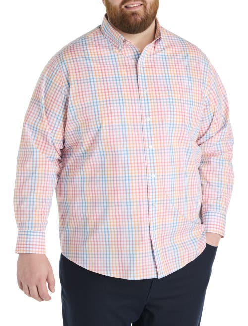 Oak Hill By Dxl Big & Tall Plaid Tech Sport Shirt In Pink Multi