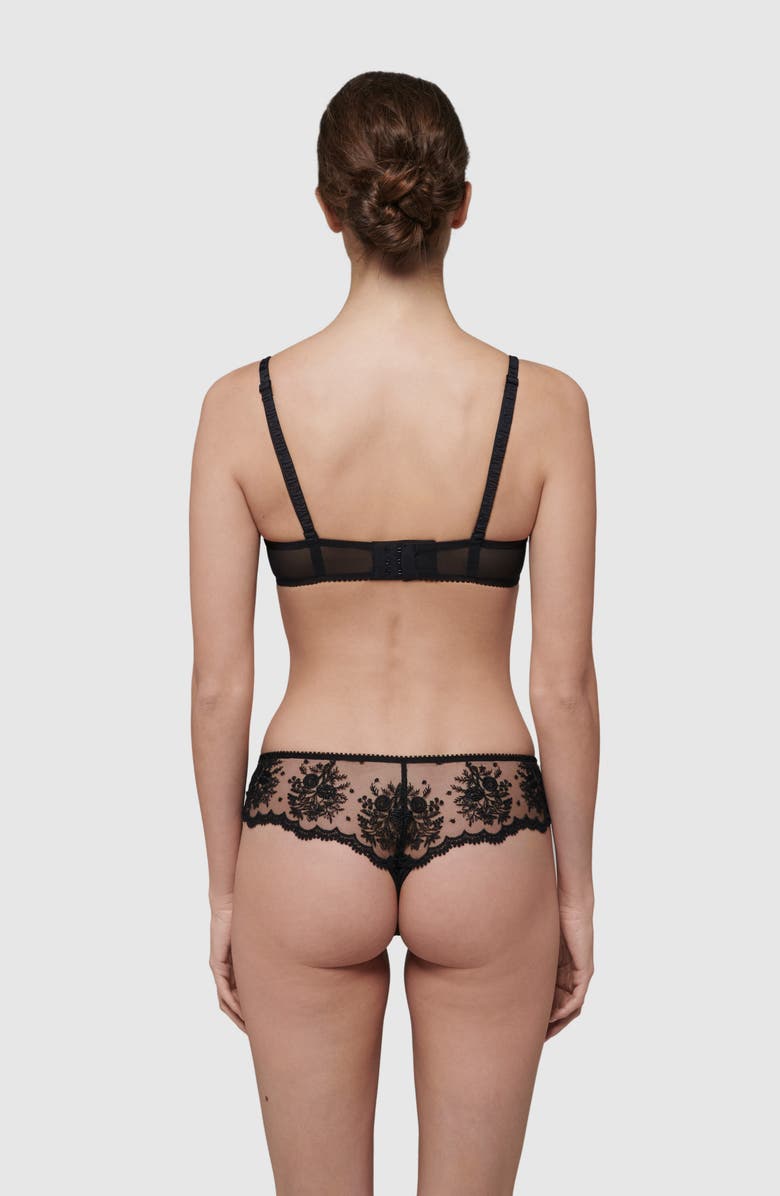 Simone Perele Intrigue Floral Embroidered Tanga, Alternate, color, Black