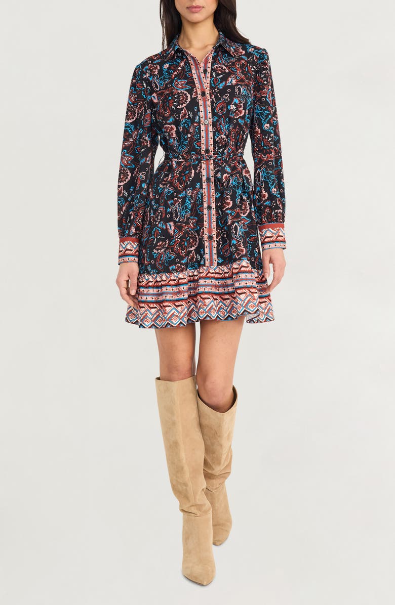 The Good Journey Paisley Long Sleeve Fit & Flare Shirtdress, Main, color, Black/ Blue