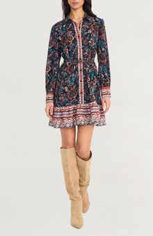 The Good Journey Paisley Long Sleeve Fit & Flare Shirtdress