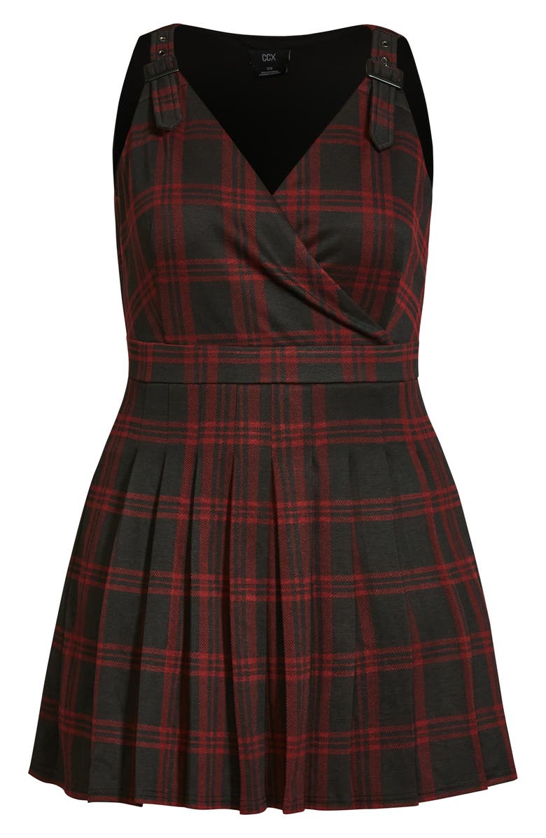City Chic Plaid Pleated Pinafore Dress, Alternate, color,