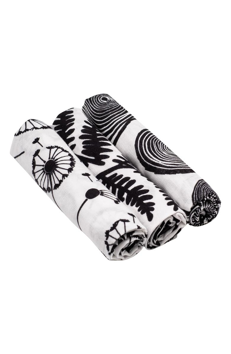 ETTA LOVES 3-Pack Plant Sensory Organic Cotton Muslin Blankets, Main, color, Plant Print