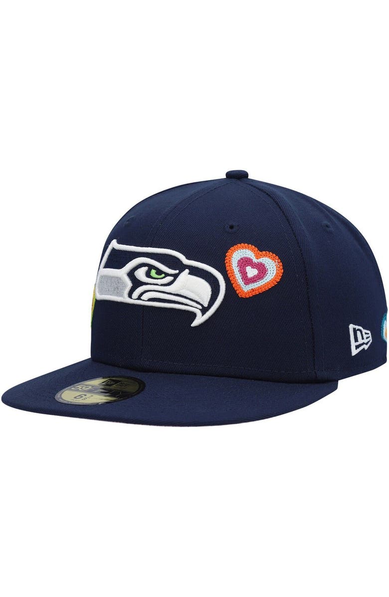 New Era Men's New Era College Navy Seattle Seahawks Chain Stitch Heart 59FIFTY Fitted Hat, Main, color, Navy