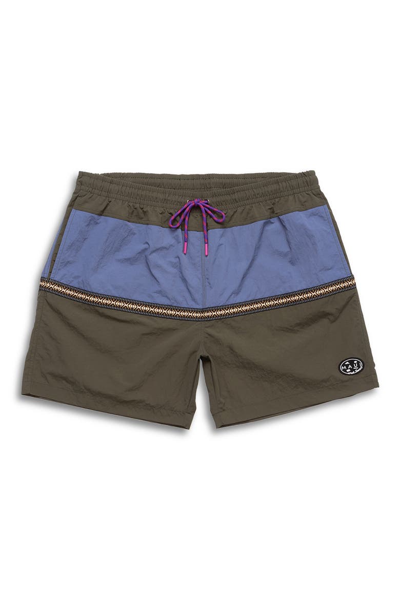 Granite Colorblock Nylon Swim Trunks, Alternate, color, THYME